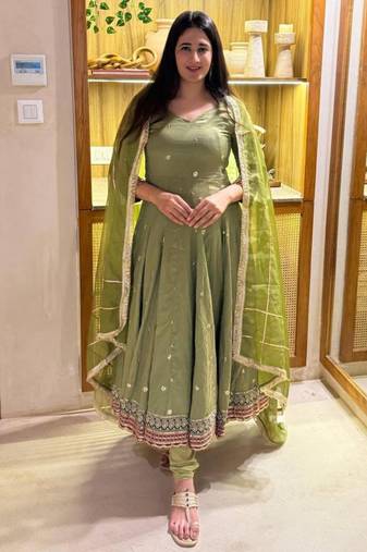 Olive vichitra silk embroidered kurta-sets