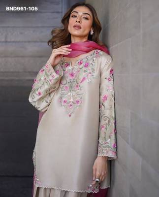 beige crepe kurta set with floral embroidered work 1
