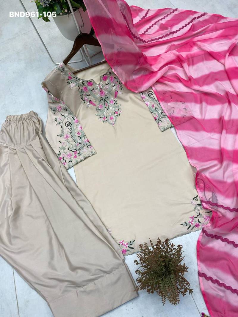 Beige crepe embroidered kurta-sets