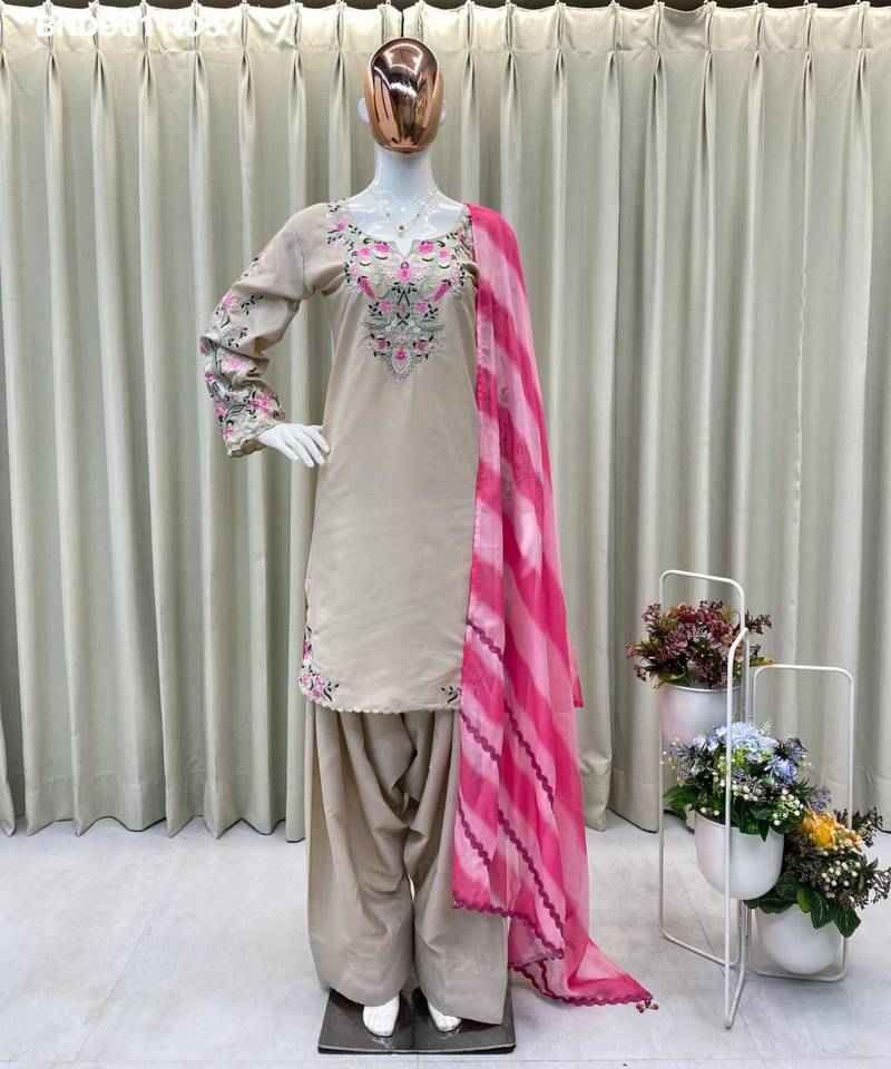 Beige crepe embroidered kurta-sets