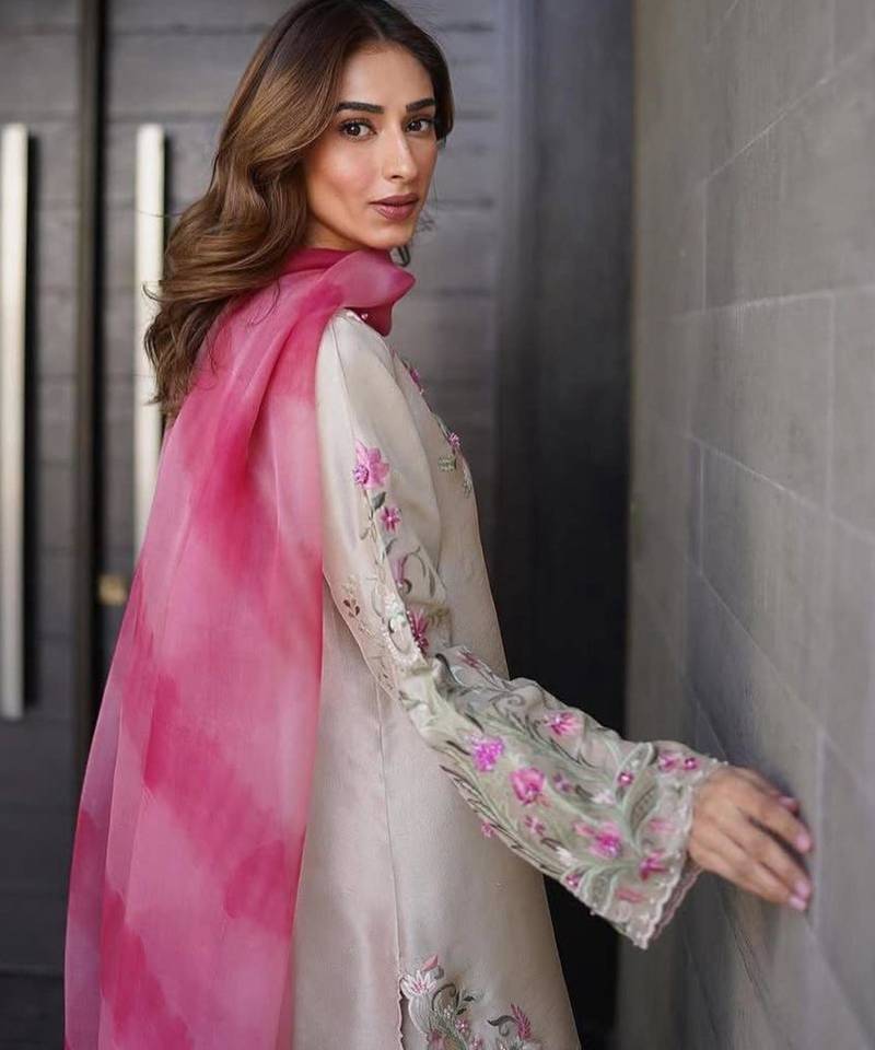 Beige crepe embroidered kurta-sets
