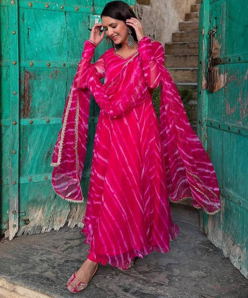 Pink georgette printed kurta-sets