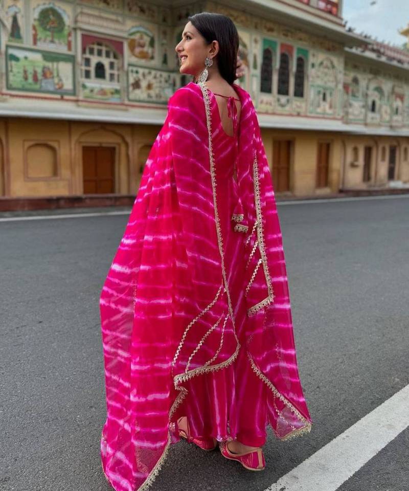 Pink georgette printed kurta-sets