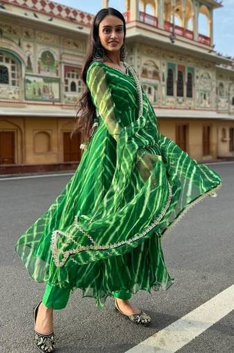 Green georgette printed kurta-sets
