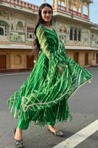 Green georgette printed kurta-sets