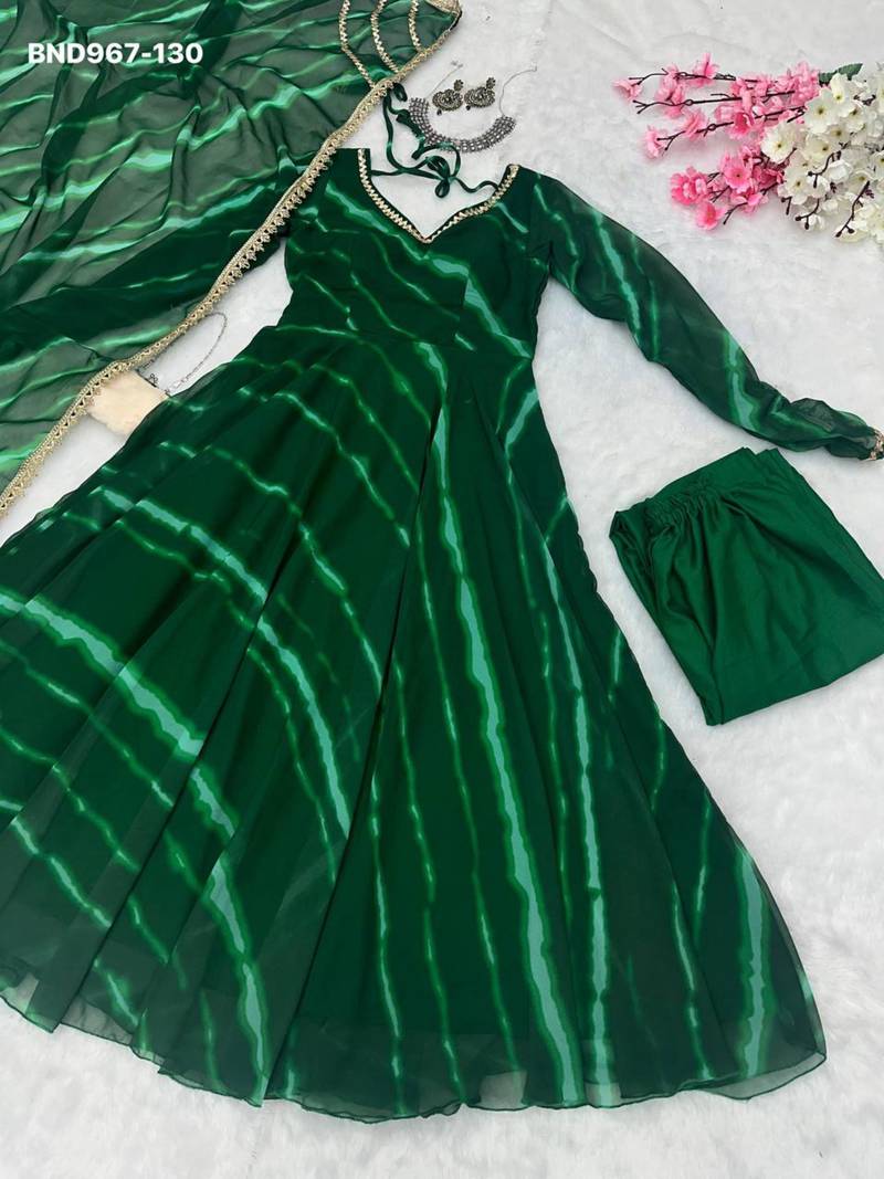 Green georgette printed kurta-sets