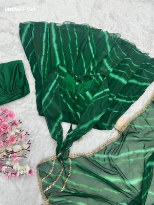 green georgette kurta set with printed pattern 4
