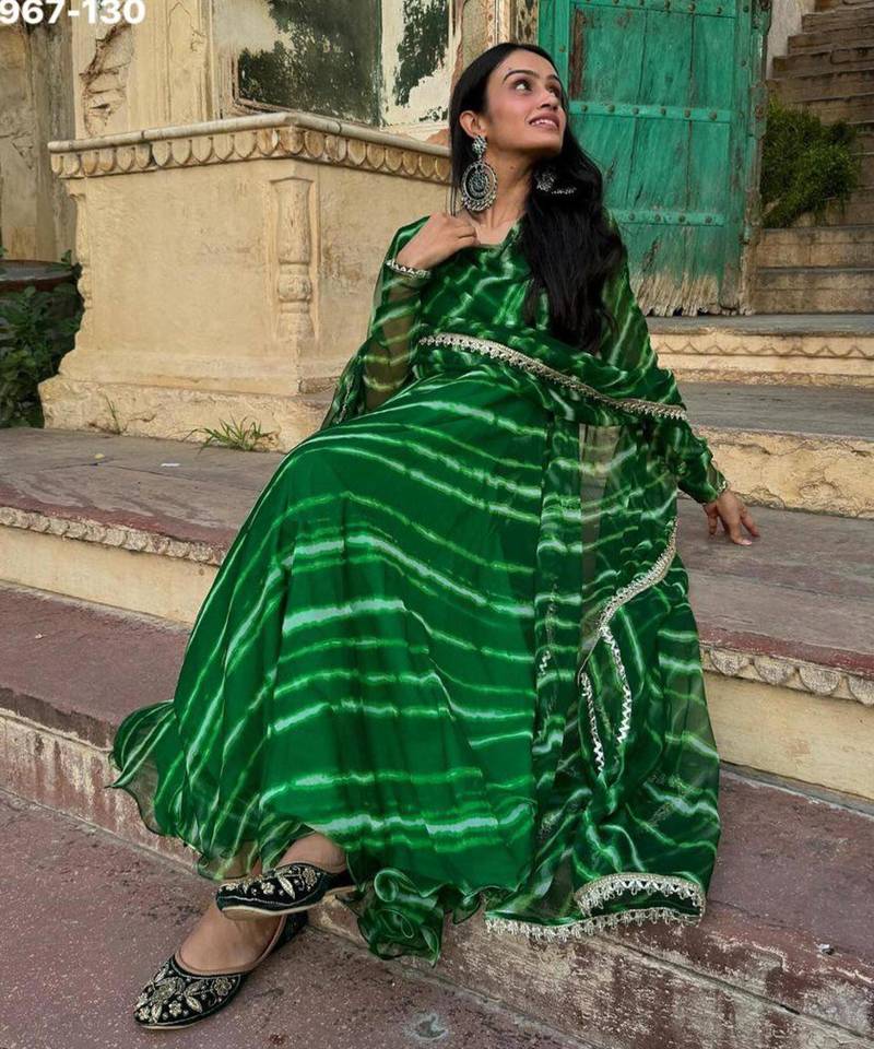 Green georgette printed kurta-sets