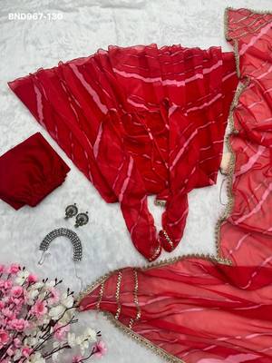 red georgette kurta set with printed pattern 4