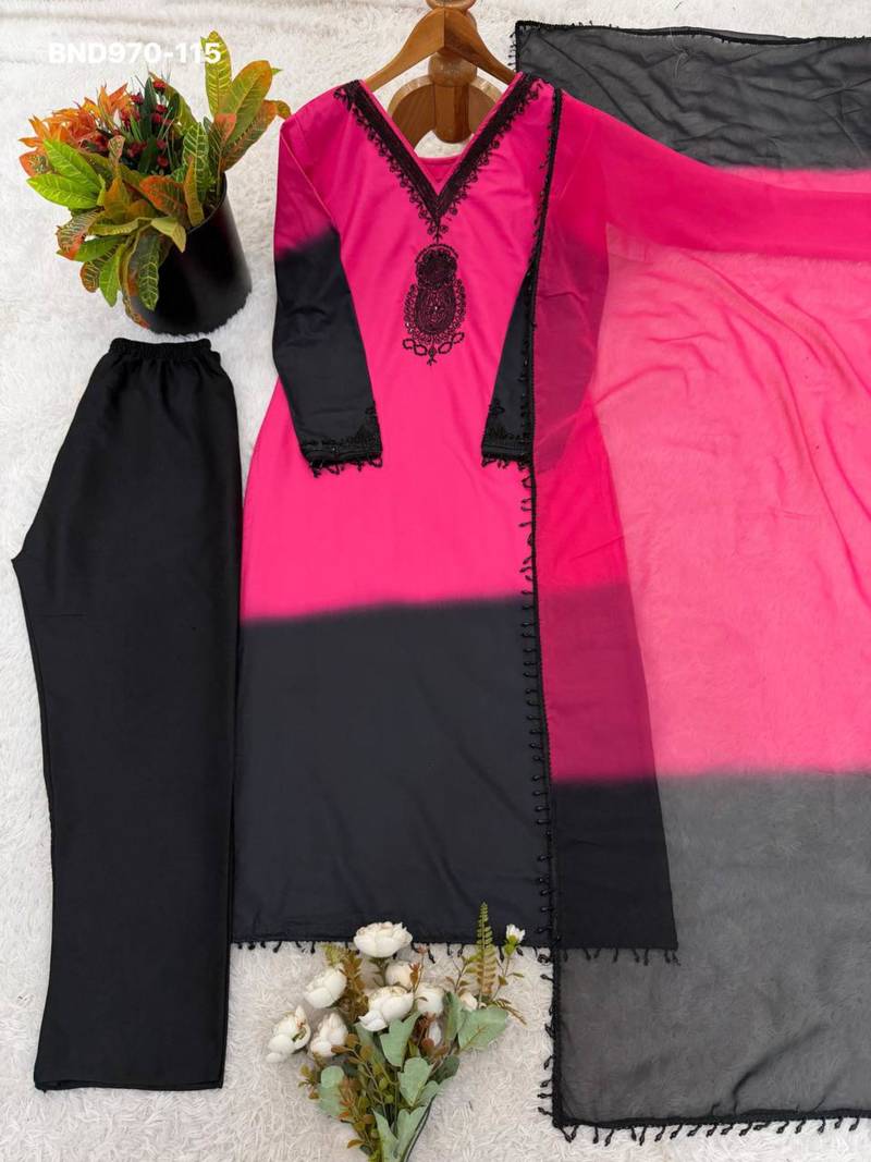 Pink crepe embroidered kurta-sets