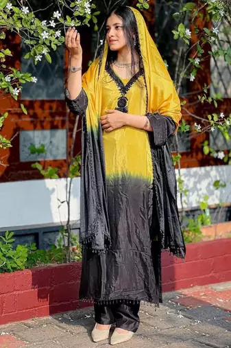 Yellow crepe embroidered kurta-sets