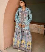 Sky-blue chinon printed kurta-sets