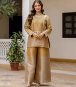 Golden viscose embroidered kurta-sets
