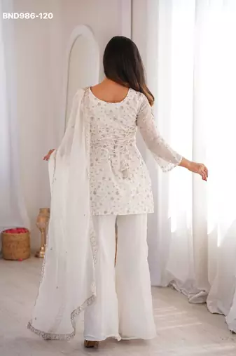white silk blend kurta set with floral embroidery work
