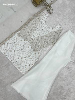 white silk blend kurta set with floral embroidery work 4