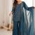 Teal blue embroidered short kurti sharara suit set with dupatta