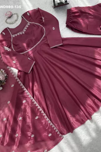 light wine silk blend kurta set with embroidered work
