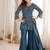 Teal blue embroidered short kurti sharara suit set with dupatta