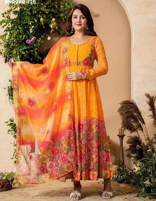 multicolor organza kurta set with floral printed design 1