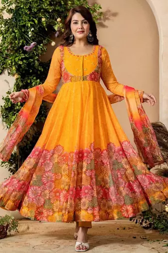 multicolor organza kurta set with floral printed design