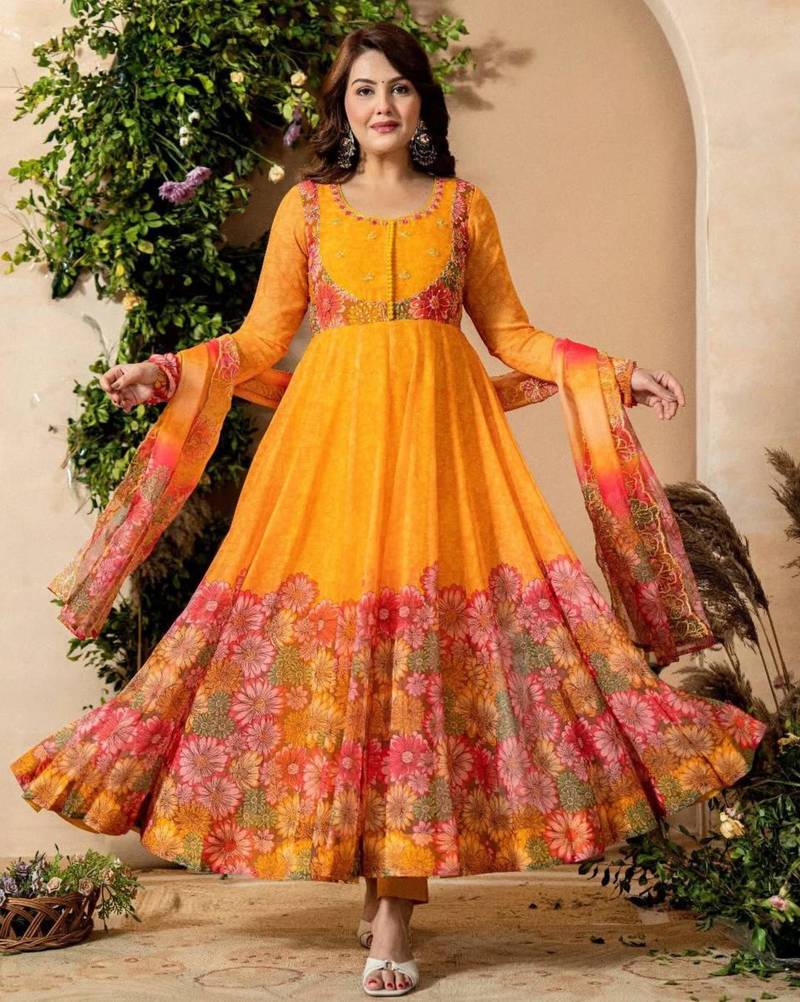 Multicolor organza printed kurta-sets