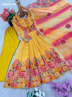 multicolor organza kurta set with floral printed design 4