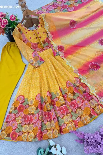 multicolor organza kurta set with floral printed design