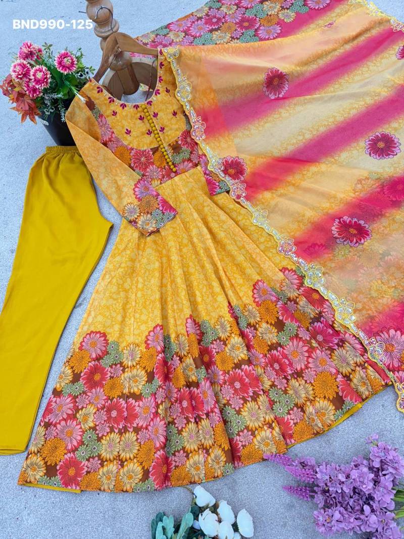 Multicolor organza printed kurta-sets