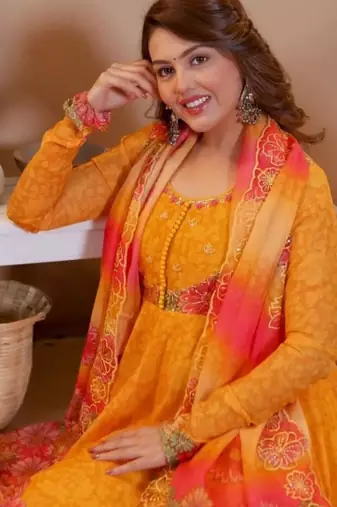multicolor organza kurta set with floral printed design