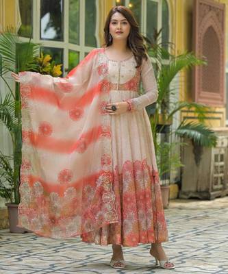 multicolor organza kurta set with printed floral patterns 3