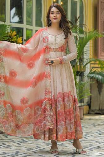 Multicolor organza printed kurta-sets