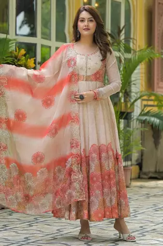 Multicolor organza printed kurta-sets
