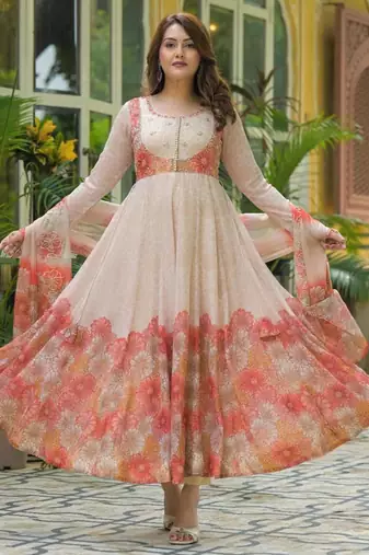 multicolor organza kurta set with printed floral patterns