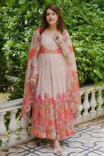 multicolor organza kurta set with printed floral patterns