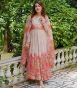 multicolor organza kurta set with printed floral patterns