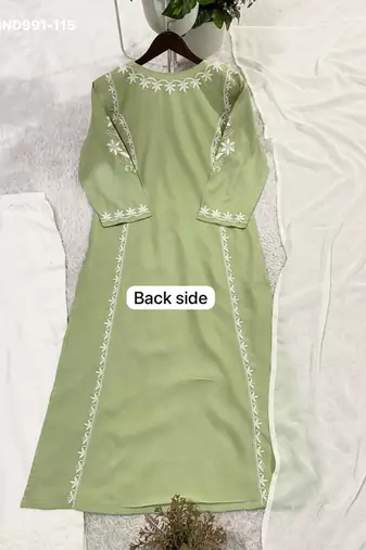 light sea green embroidered rayon kurta set