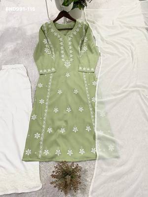 light sea green embroidered rayon kurta set 4