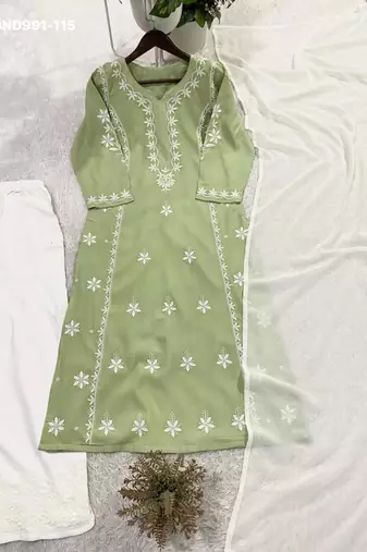 light sea green embroidered rayon kurta set