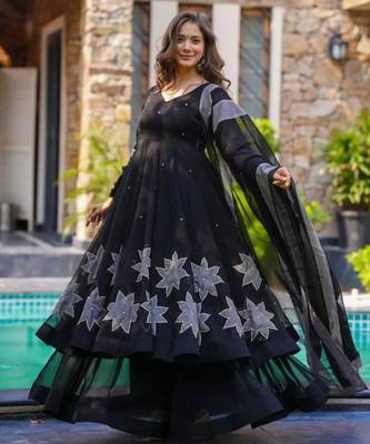 black printed georgette kurta set 1