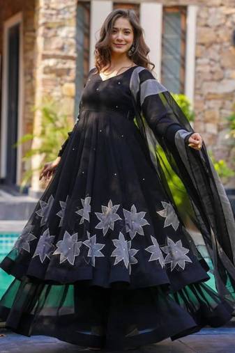 Black georgette printed kurta-sets