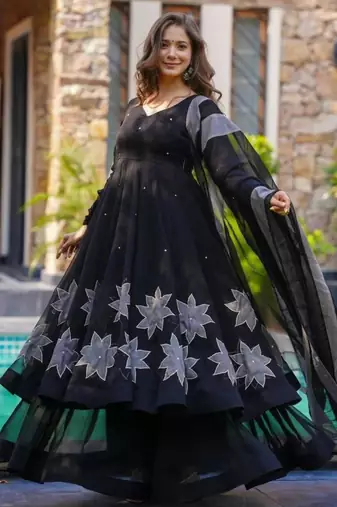 Black georgette printed kurta-sets