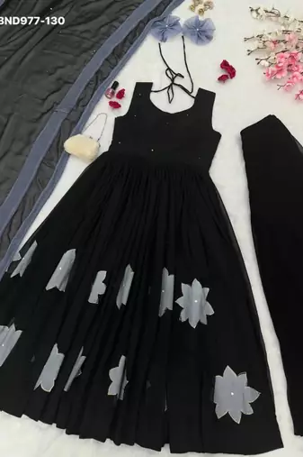 black printed georgette kurta set