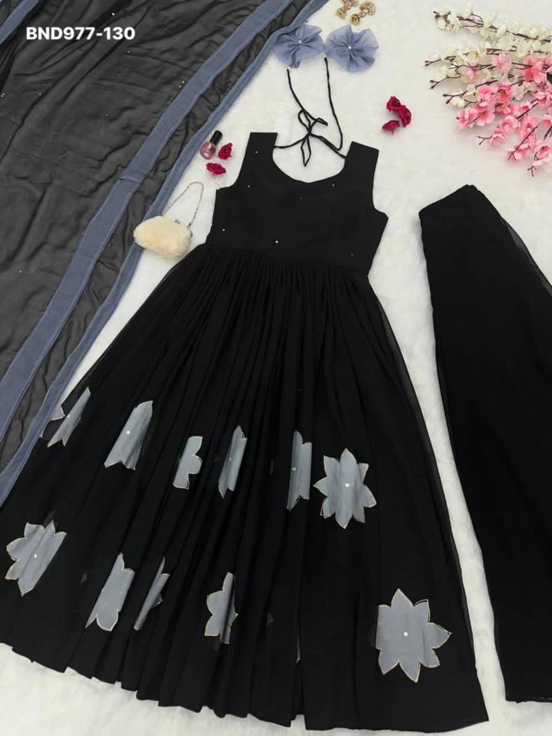 Black georgette printed kurta-sets