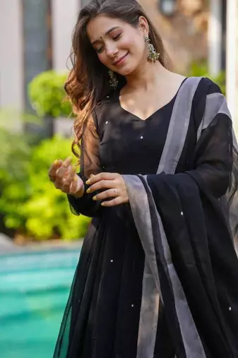 black printed georgette kurta set