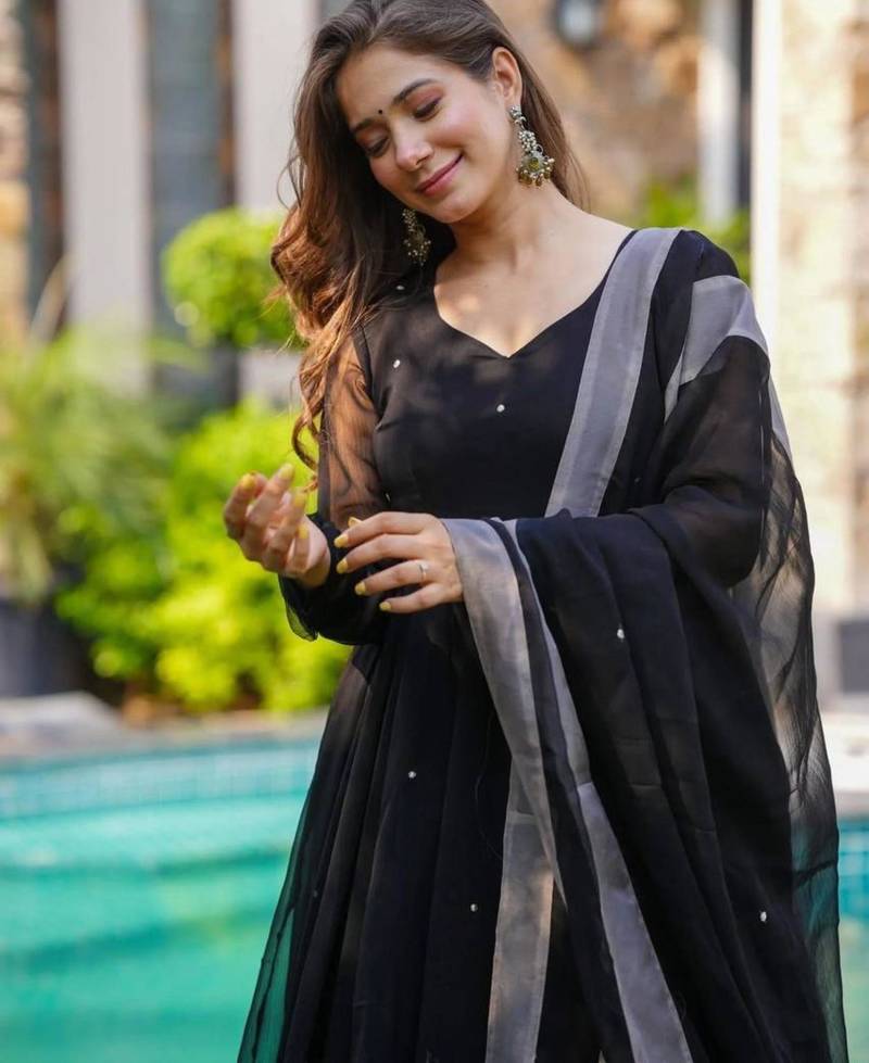 Black georgette printed kurta-sets
