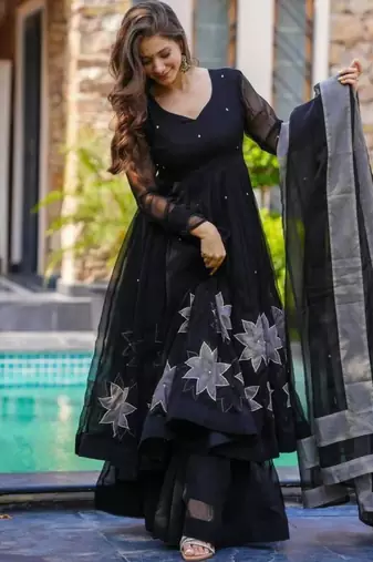 black printed georgette kurta set