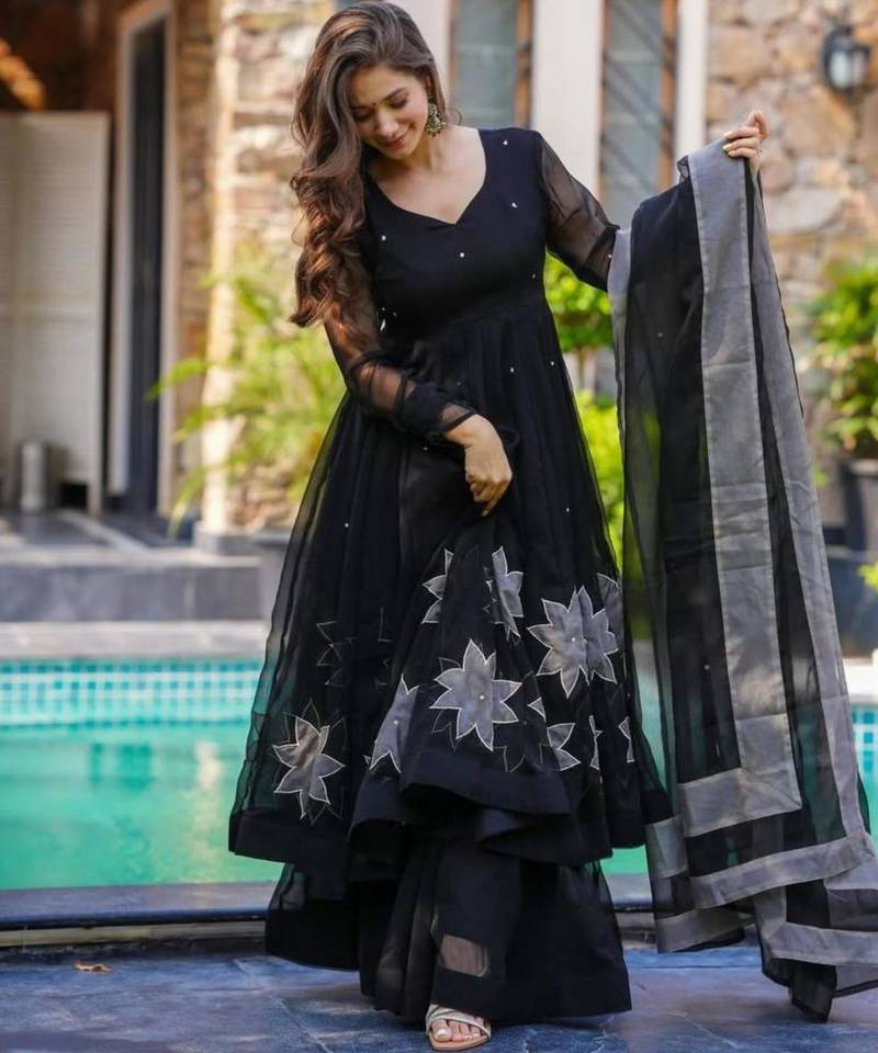 Black georgette printed kurta-sets