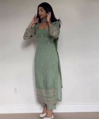 sea green embroidered georgette kurta set 1