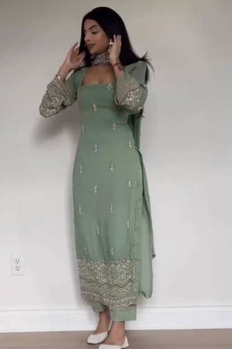 Sea-green georgette embroidered kurta-sets