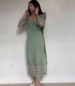 Sea-green georgette embroidered kurta-sets